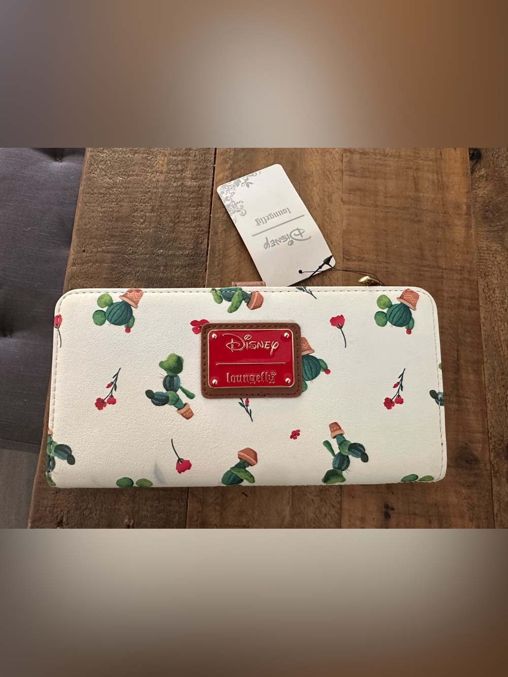 Loungefly Mickey Mouse wallet with Green Cactus and Red Floral Accent